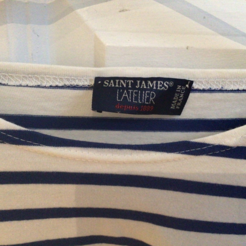 Saint James White and Blue Striped Boatneck Top - Picture 2 of 6
